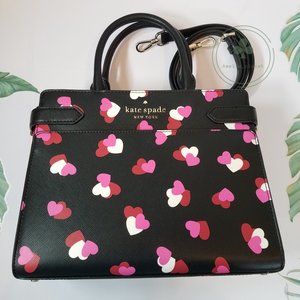 MAKE AN OFFER KATE SPADE STACI MEDIUM SATCHEL SHOULDER BAG HEARTS BLACK LEATHER